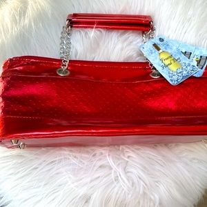 NEW! Freezer Hand Bag insulated shiny metallic red with silver hardware